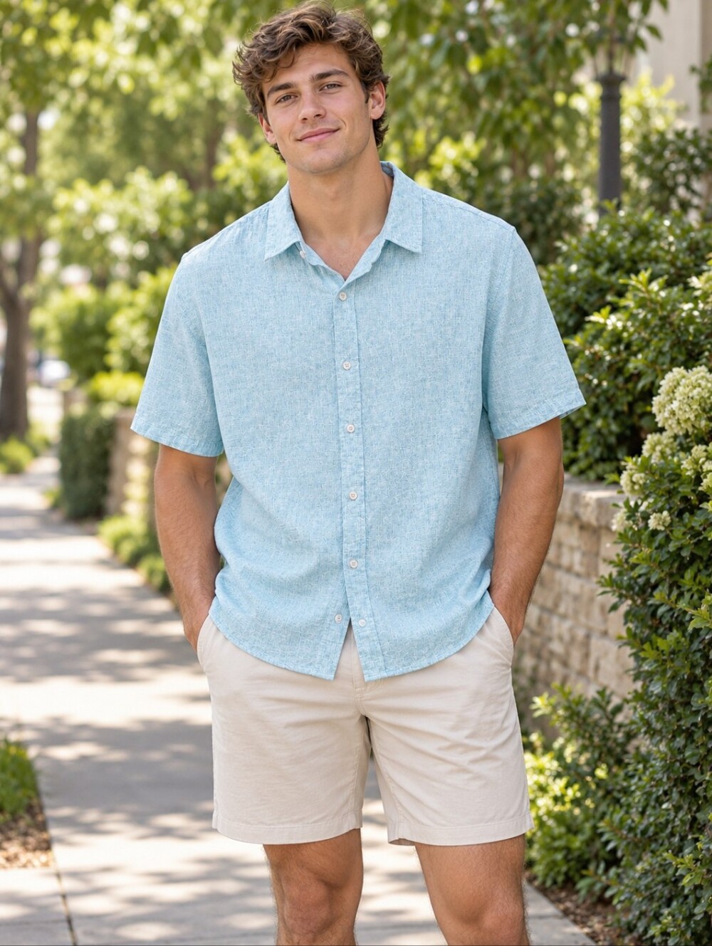 HEDGE light blue short sleeve button-up shirt relaxed easy fit XXL